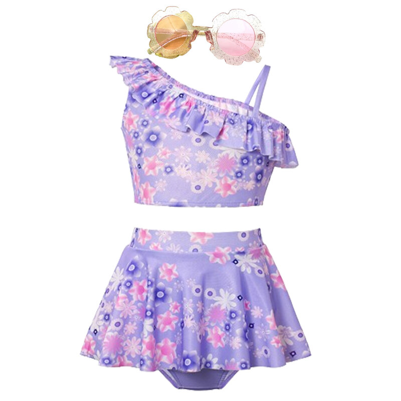 Strój kąpielowy na lato dla dziewczynek Encanto syrenka myszka miki w stylu księżniczki Bikini na plażę strój kąpielowy dziecięcy pływacki + okulary Disney