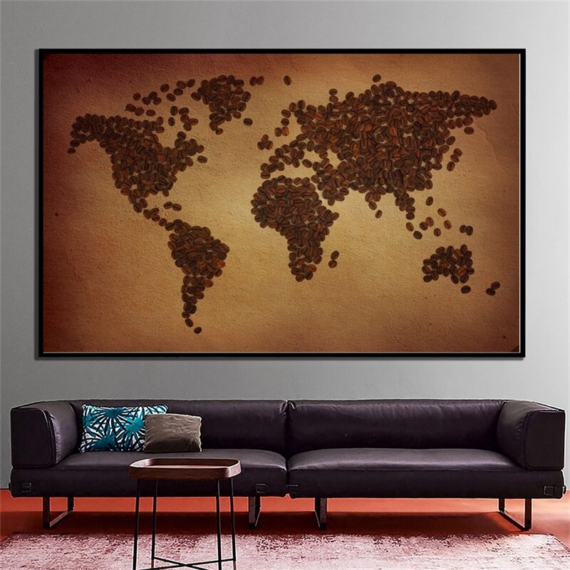 150X100Cm Niet-geweven Diy Wereldkaart Plaat Patroon Gemaakt Van Koffiebonen Thuis Wall Decor Kaart