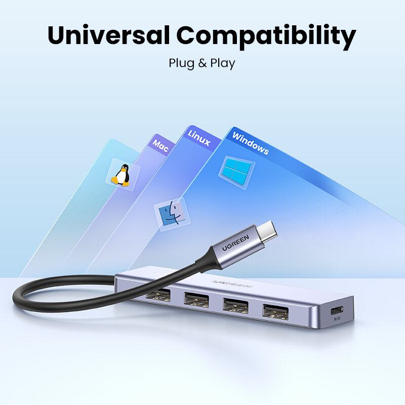 UGREEN USB C 허브 분배기 어댑터, 맥북 프로, 아이패드 프로, 삼성 갤럭시 노트 10, S10 용, 4 포트, USB C타입-USB 3.0 허브