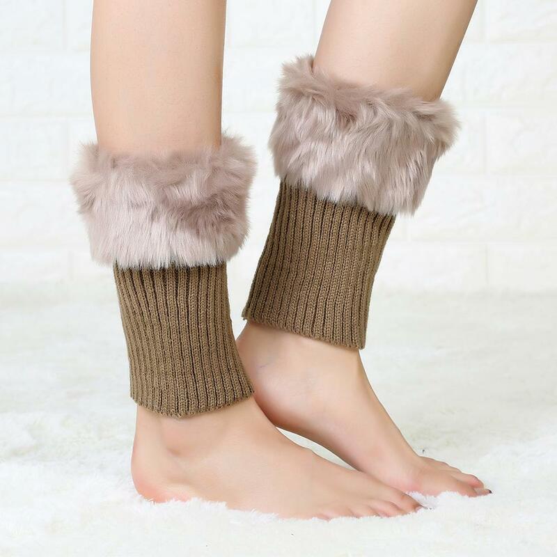 Scaldamuscoli invernali da donna Lady Crochet Knit Faux Fur Trim Leg Boot Socks Toppers polsini fodera per piedi lavorata a maglia stivali all'uncinetto polsini