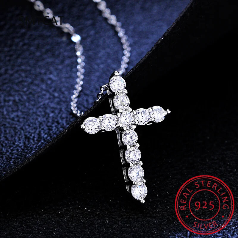 3.0mm 4mm Moissanite Necklace 925 Sterling Silver Cross Pendants Necklace for Women Engagement Bridal Fine Jewelry
