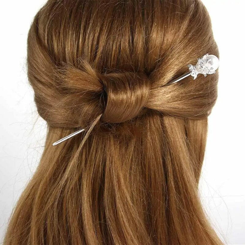 Pince à cheveux en métal perlé pour femme, épingle à cheveux vintage, bâtons de style chinois, accessoires pour cheveux