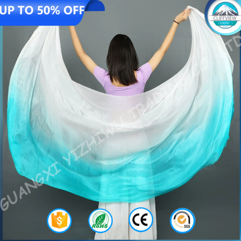 Women Chinese Real Silk Belly Dance Veils Hand Dyed Gradient Colors