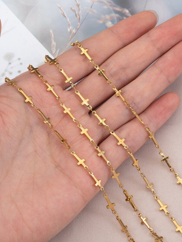 1 meter 2meter Steel Color Gold Color Stainless Steel Cross Connectors Beaded Chains for Jewelry Making DIY Necklace Bracelet
