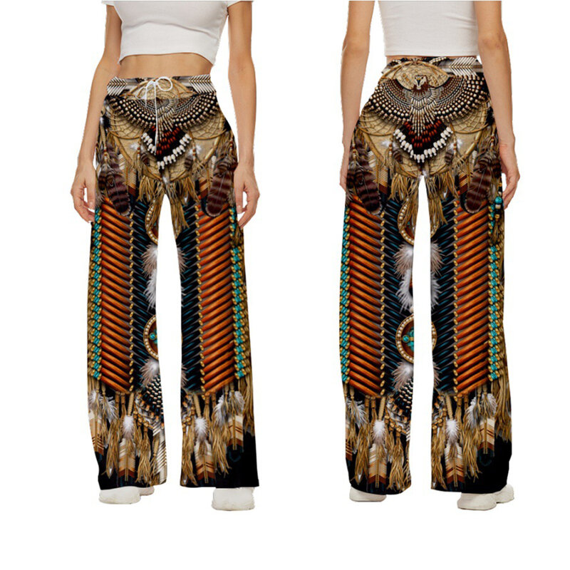 부족 토템 넓은 다리 바지 인쇄 얇은 스타일 힙 스터 패션 바지, 한국 스트리트웨어 여성 의류 여름