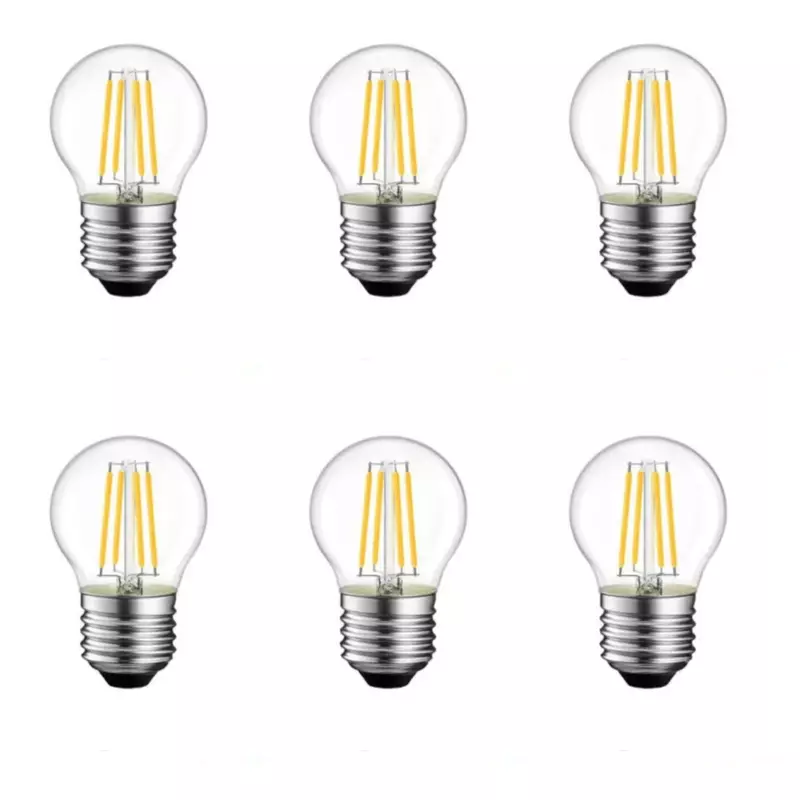 超高輝度エジソン電球、LEDフィラメント電球、g45ランプ、220v、230v ac、小型ライト、ウォームホワイト、コールドホワイト、e27、e14、ロットあたり6個