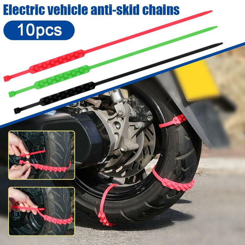 10PC Electric Vehicle Winter Wheels Anti-skid Chains Snow Emergency Anti-Slip Cable Ties Reusable Bicycle Motorcycle Accessories