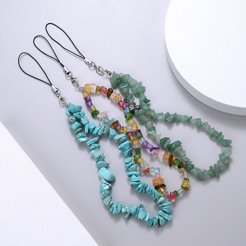 Kreatywna moda kolorowy żwir łańcuszek do telefonu komórkowego kobiety metalowy pasek na telefon komórkowy smycz wisząca anty-zgubiona biżuteria z koralików prezent
