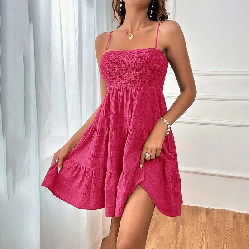 Letnie sukienka na szelkach damskie wąskie Mini sukienki wysokiej jakości luksusowe cienkie szelki w jednolitym kolorze wszechstronne seksowna sukienka