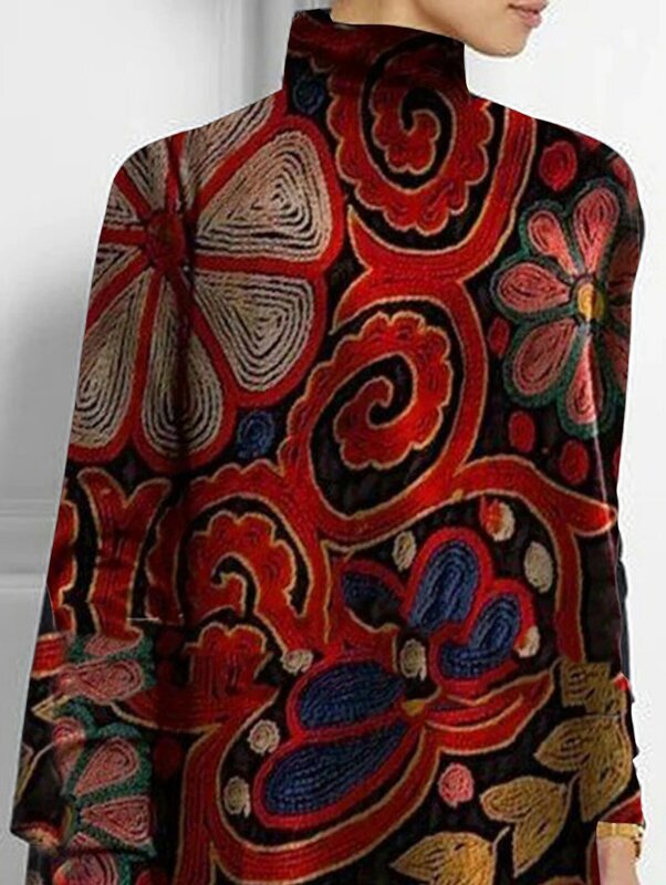 Женская блузка большого размера с асимметричным подолом, осенне-зимняя модная футболка в стиле ретро с длинным рукавом, водолазка, повседневный Свободный Асимметричный топ