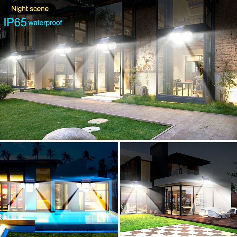 Luz Solar para exteriores, 3 modos de seguridad con iluminación de inundación, cabezal de iluminación ajustable para garaje, jardín y patio, 182/112 LED