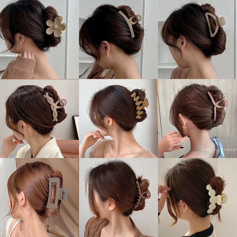 Women Hair Claw Clips Korea Coffee Beige Acrylic Large Hair Claw Hairpin Geometric Barrettes Crab Girl Headwear Hair Accessories