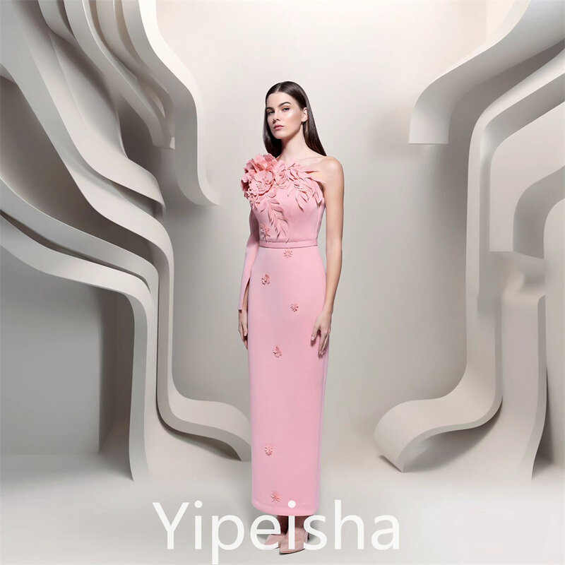 Yipeisha  Elegant Fashion One-shoulder Evening  Flower Satin Anke Length Custom es