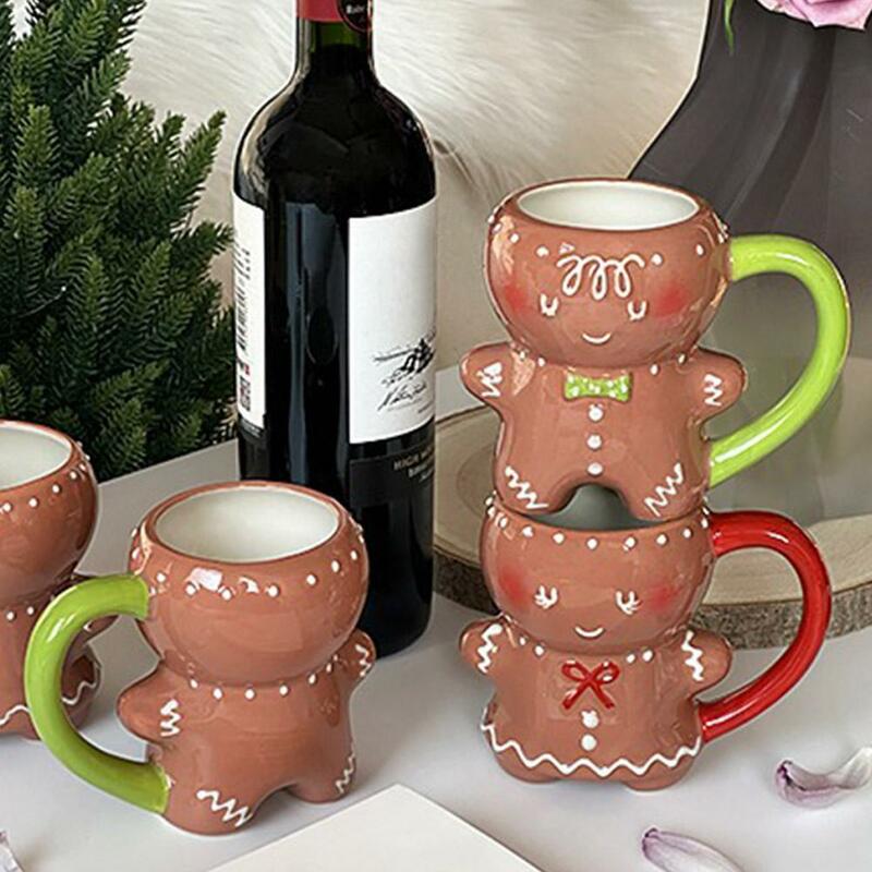 Gingerbread Man Mug With Handle Cartoon Cute Kawaii Christmas 3D Milk Coffee Novelty Water Cup For Xmas Party Supplies 600ml