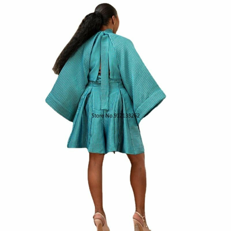 Sukienki afrykańskie dla kobiet tradycyjny rękaw w kształcie skrzydła nietoperza afryka Kanga odzież moda nowa w paski drukuj plisowana sukienka afrykańska