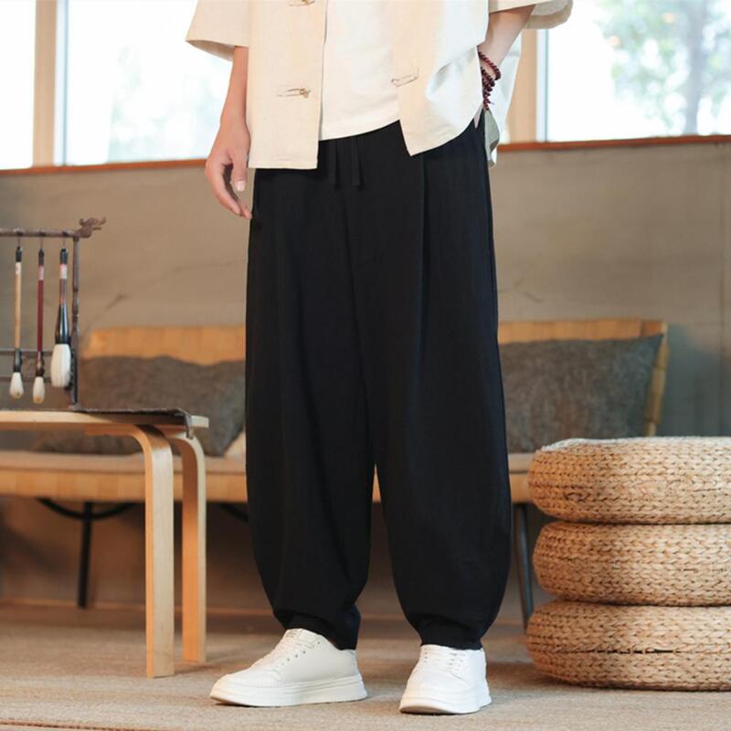 Calça longa casual masculina com bolsos laterais com elástico na cintura, moletom com design em faixas no tornozelo, roupa diária, versátil, esportiva