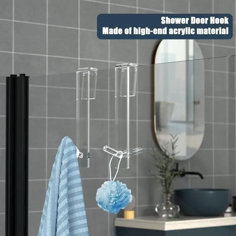 Toallero de ducha de acrílico sin perforaciones, colgador de Albornoz, gancho de toalla transparente, puerta de vidrio para Baño