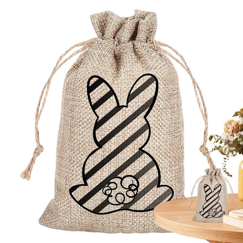 Tas goni Paskah kelinci goni tali serut tas permen untuk hadiah pesta pembungkus seni dan kerajinan DIY