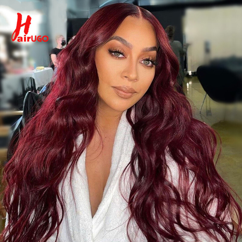 HairUGo 99J Body Wave 13x4 Lace Front Wigs Human Hair Burgundy Colored 4x4 Lace Closure Wigs For Women Pre Plucked Fast Shipping