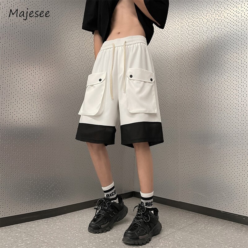 Spliced Cargo Pants Men Panelled Mid Waist Spring Summer Handsome Wide Leg Baggy American Punk Style Pockets Hip Hop Youthful