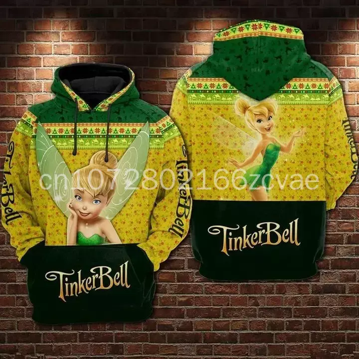 2024 Disney Beauty Tinker Bell Peter Pan 3D Hoodie Men's Women Casual Sports Zipper Hoodie Fashion Oversized Sweatshirt