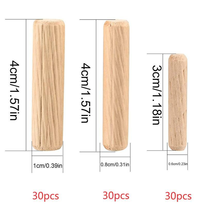 Wood Dowels Assorted Sizes 90pcs M6 M8 M10 Wooden Dowels Round Hard Wood Plugs Reusable Straight Groove Removable Furniture