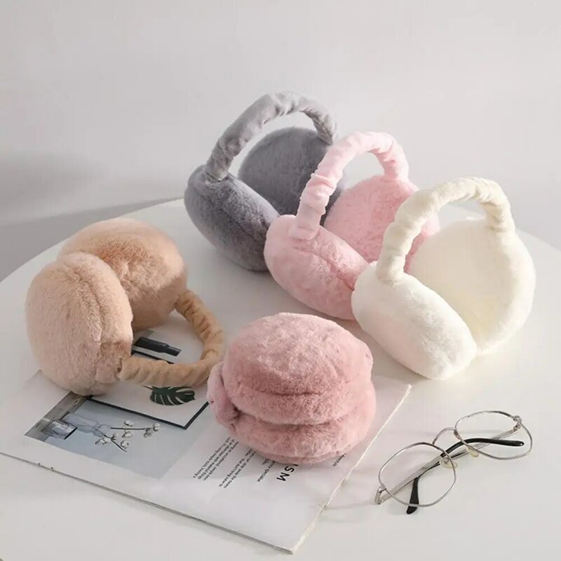 Foldable Winter Earmuff Soft Plush Windproof Thicken Ear Protection Fluffy Solid Color Elastic Ear Cover Ear Warmer Earflap