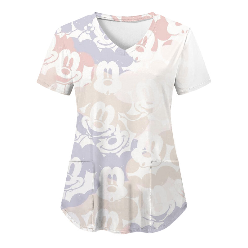2024 Disney Traf mundur pielęgniarski odzież damska koszula z kieszeniami sklep drogowy damski T-shir sukienki kokietki Y2k topy