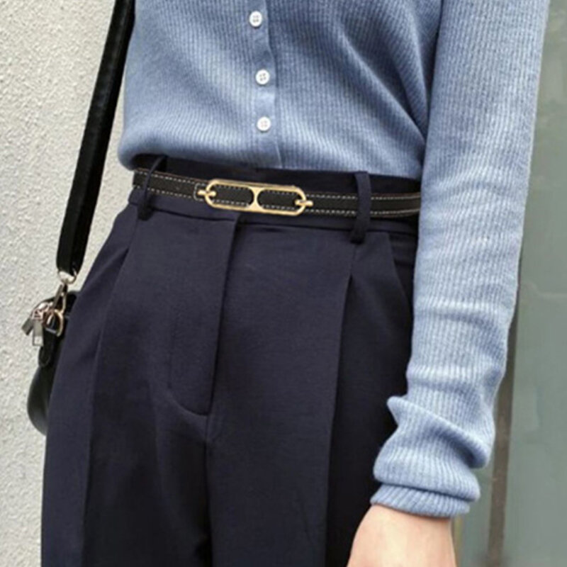 Cinturones finos ajustables de doble cara para mujer, Casual, básico, poroso