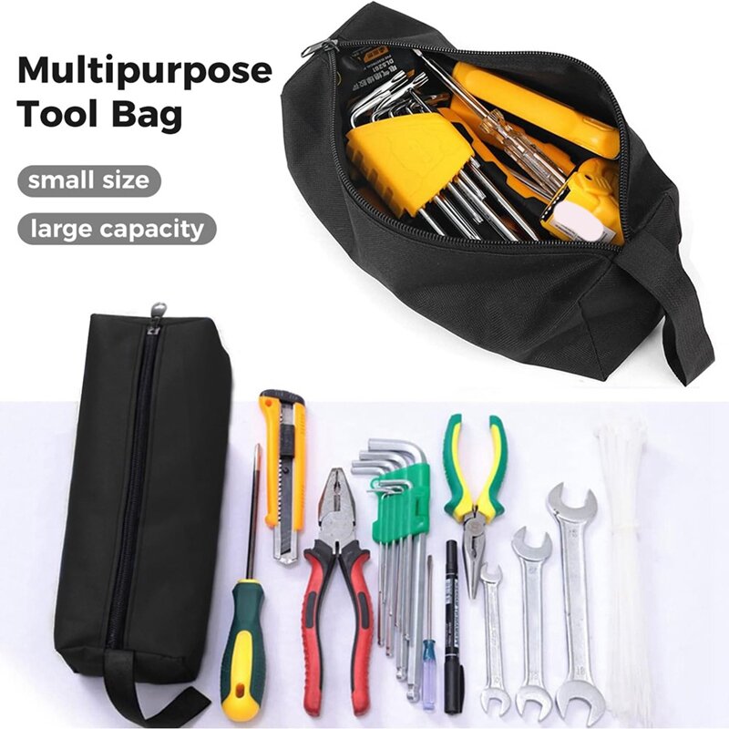 3Pack Small Tool Bag Multi-Purpose Tool Pouch Bags Flat Bottom Zipper Bag Waterproof Oxford Canvas Tool Bag About 25 X 8.5 X 7Cm