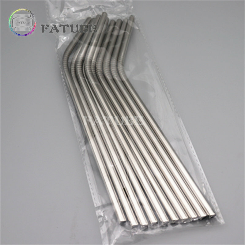 10PCS Fatube stainless steel Straw Curved Straws Straight  Silvery