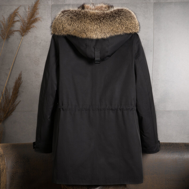 Winter Natural Fur Jacket for Men Clothes Mid-long Parka Golden Sable Liner Coat Fashion Warm Fur Coat Big Raccoon Fur Collar