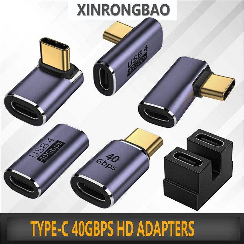 USB C 4,0 адаптеры, U-образный Прямой Угловой адаптер для зарядки, Тип C Женский к Type-C мужской 40 Гбит/с, адаптер для быстрой передачи данных, конвертер 100 Вт