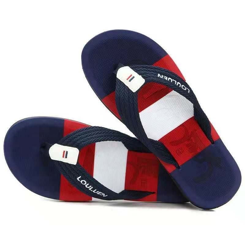 Nig Size 45 Men Beach Slippers Flip-flop Anti-slip Summer Outside Wear Large Casual Mixed Colors Stripe Mens Shoes