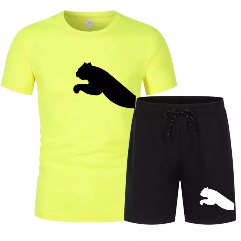 2024 Summer New Men's Sports Wear Mesh Breathable Comfortable Set Fitness Wear Short sleeved T-shirt+Shorts Quick Drying 2-piece