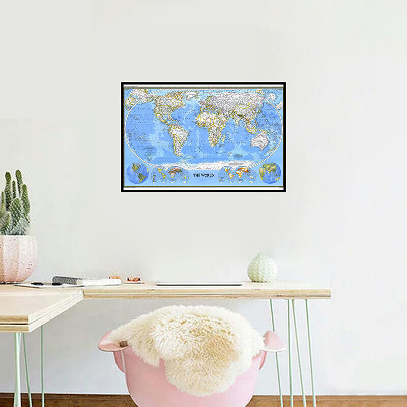 Affiche détaillée de la carte du monde, fournitures de bureau, tableau mural, papier peint Non tissé, décoration d'affiche, 59x42cm, 1988