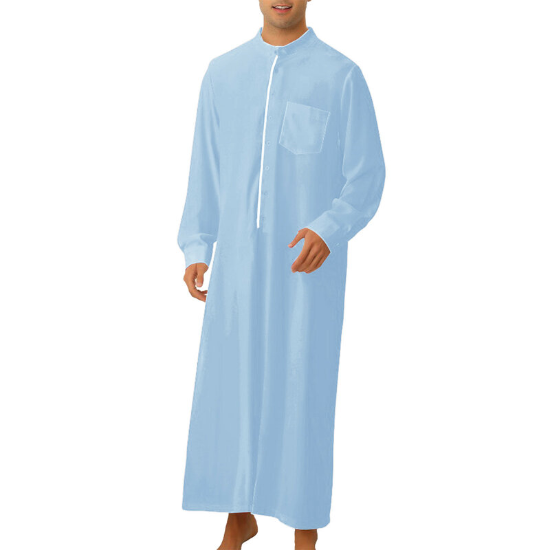 Mens Muslim Arabia Casual Long Sleeve Pocket Loose Robe Shirt Muslim Robe Loose Streetwear Business