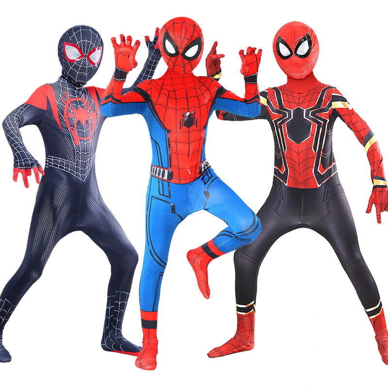 Anime Kids Red/Black Spiderman Iron Costume Mask Cape Unisex Superhero Movie Children's Heroes Returned Suit