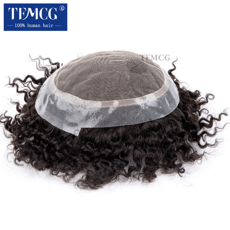 Australia Curly Hair Male Hair Prosthesis French Lace With Pu Base Men Wig 100% Human Hair Exhuast System Unit Wigs For Men