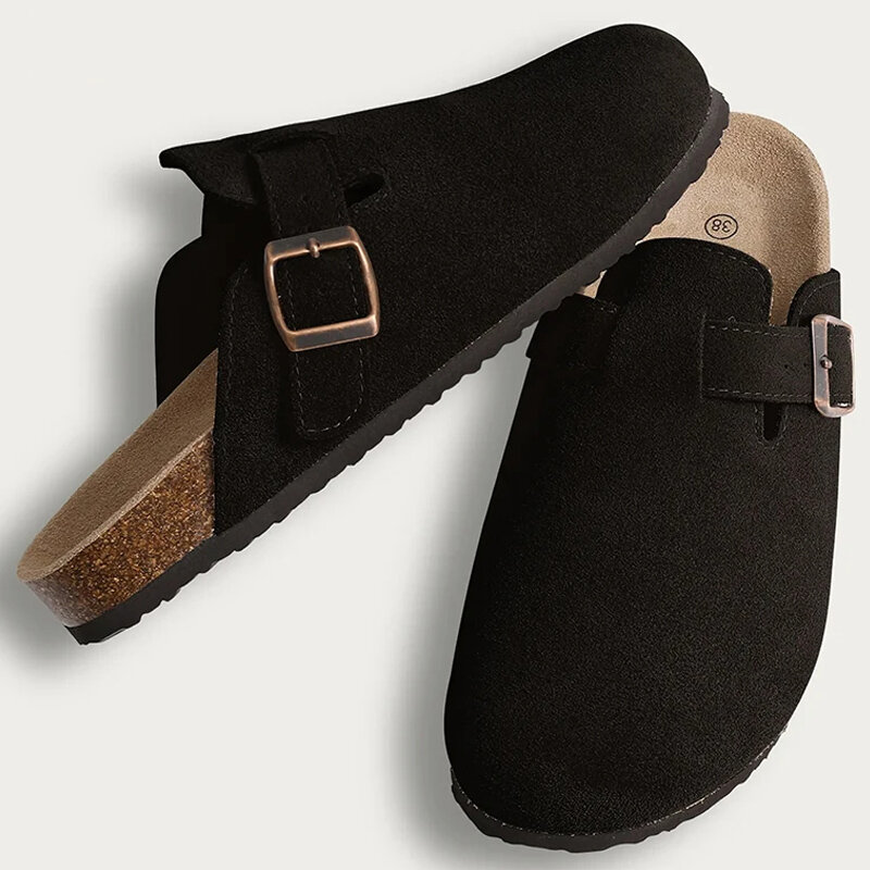 Comwarm-zuecos de corcho para hombre y mujer, zapatillas cómodas de cuero con soporte para ARCO, toboganes planos para interiores y exteriores