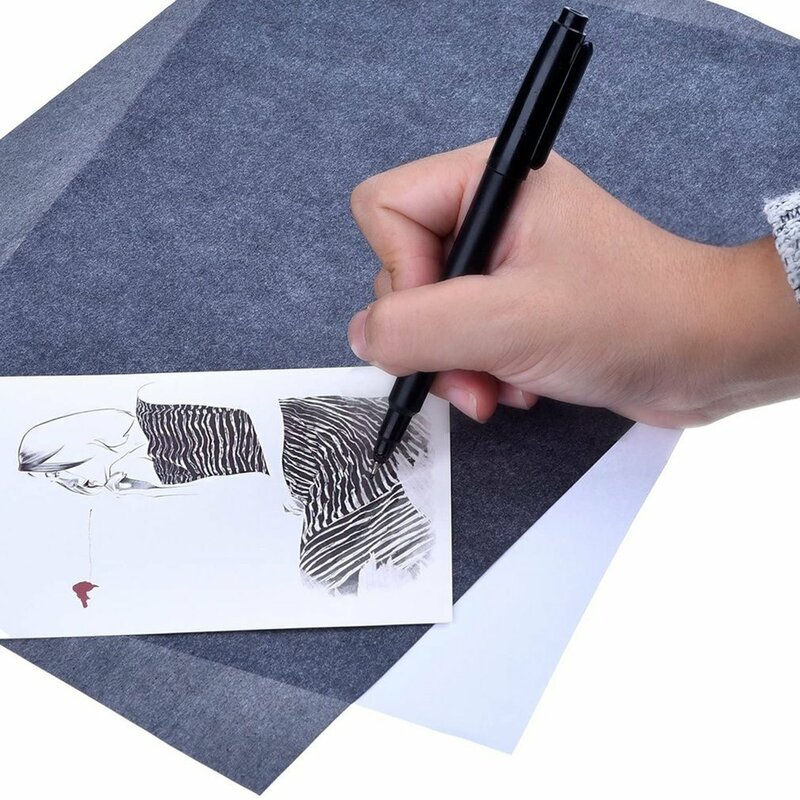 50 buah kertas karbon A4 hitam grafit mudah dibaca satu sisi Transfer Tracing lukisan dapat digunakan kembali permukaan seni kertas kopi untuk kayu