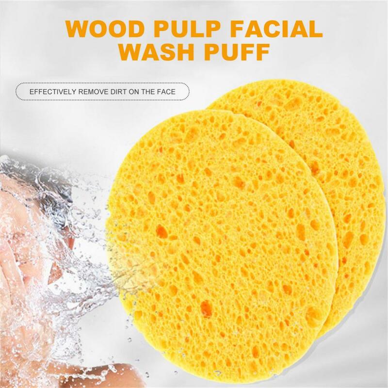 Round Face Makeup Remover Tool, esponja de polpa de madeira natural, compressa de celulose, sopro cosmético, esponja de lavagem facial