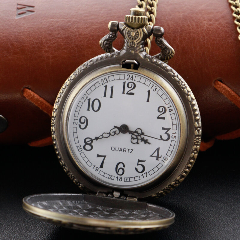Série animal lobo display relógio de bolso de quartzo do vintage bronze fob corrente roman digital dial redondo colar pingente relógio presente