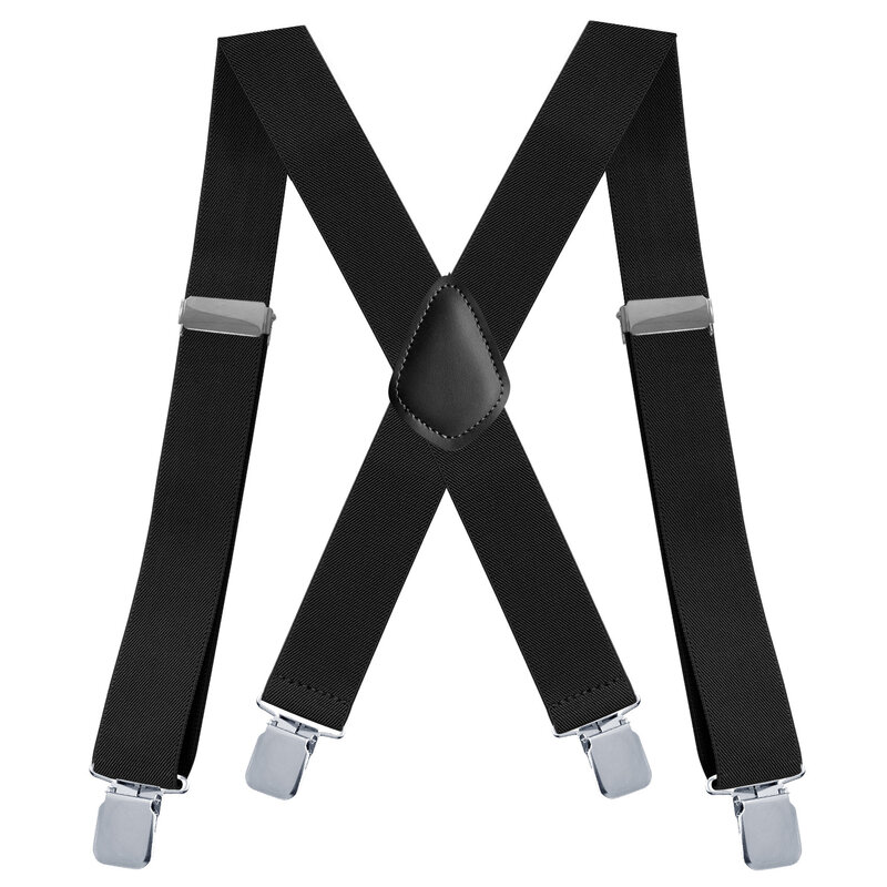 Heavy Duty Big and Tall Suspenders for Men,3.5cm Wide X-back 4 Strong Clips, Adjustable Elastic Trouser Braces Strap Belts