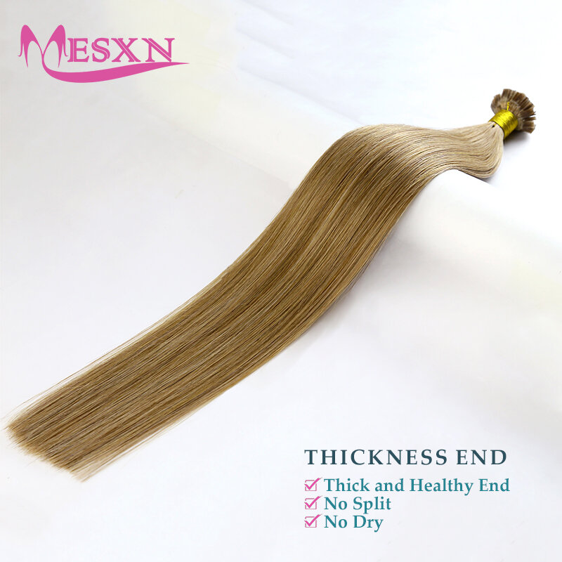 Mesxn-滑らかなフラットチップのヘアエクステンション,天然の本物の人間の髪の毛,茶色,ブロンドの色16-24in, 1g/ストランド