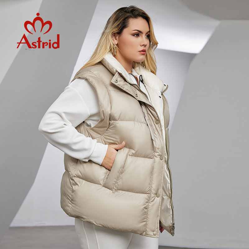Astrid 여성용 민소매 다운 재킷, 패딩 조끼, 따뜻한 플러스 사이즈, 여성 패션 스트리트 조끼, 여성 캐주얼 겨울 코트