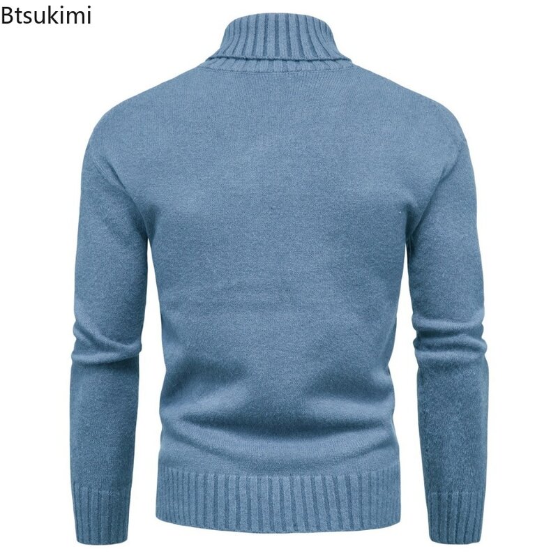 Suéteres de malha de gola alta masculino, alta qualidade, elástico, quente, sólido e fino, pulôveres masculinos, tops para homens, inverno, novo, 2024