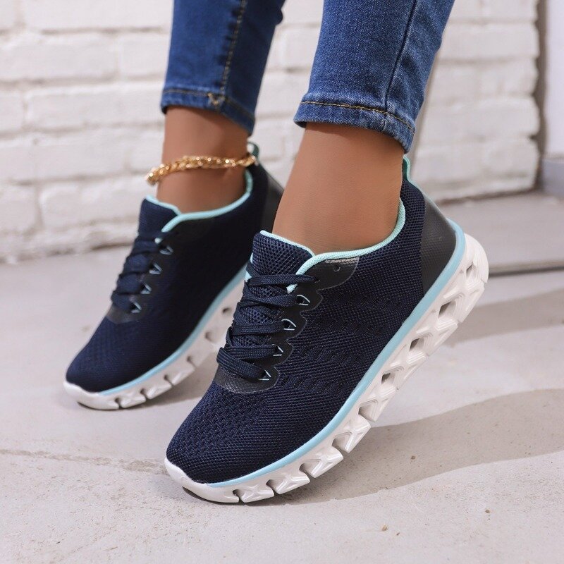 2024 New Mesh Lace Up Women's Vulcanized Shoes Black Comfortable Breathable Round Toe Walking Tennis Shoes MujerWomen's Shoes