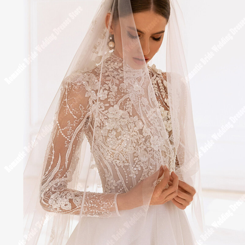 Соблазнительные Свадебные платья из фатина с высоким воротником, минималистичные высококачественные платья для выпускного вечера с длинным рукавом, модель 2024 года