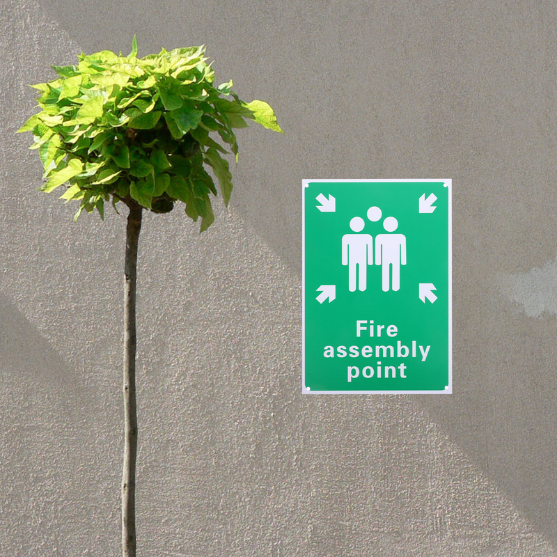 Feuer montage Punkt Zeichen Aluminium Notfall Zeichen mit Symbol und Text für Park Garten